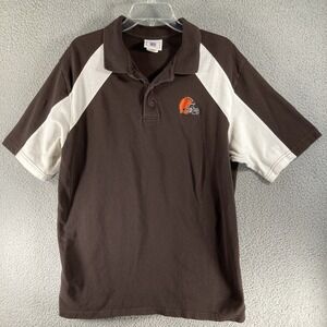 NFL Cleveland Browns Polo Shirt Men's Large Brown White Embroidered Short Sleeve